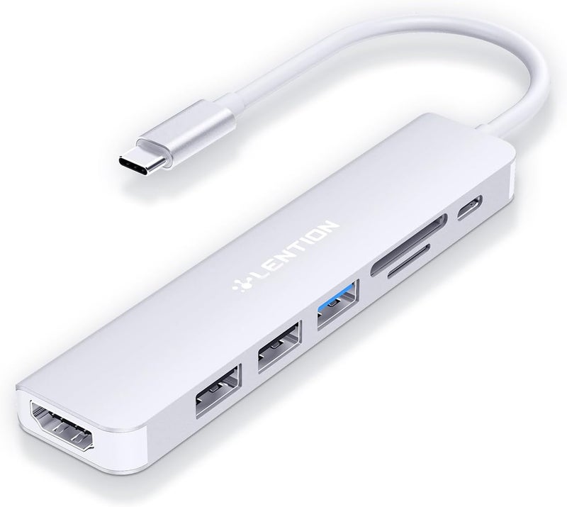 Lention محور USB C مع شحن 100 واط، HDMI 4K، قارئ بطاقات مزدوج، متوافق مع USB 3.0 و 2.0 لجهاز MacBook Pro، Mac Air/Surface الجديد، Chromebook، المزيد، محول سائق مستقر (CB-CE18، فضي) - Image 1